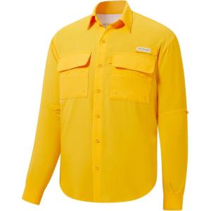 imageBASSDASH Mens Performance Fishing Hiking Shirt UPF 50 Button Down Long Sleeve Quick Dry FS21MAmber