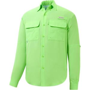 imageBASSDASH Mens Performance Fishing Hiking Shirt UPF 50 Button Down Long Sleeve Quick Dry FS21MApple Green
