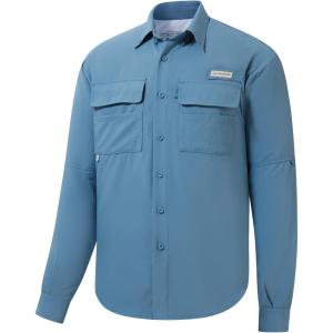 imageBASSDASH Mens Performance Fishing Hiking Shirt UPF 50 Button Down Long Sleeve Quick Dry FS21MDusty Blue