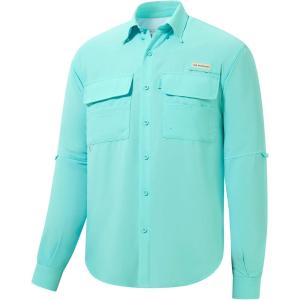 imageBASSDASH Mens Performance Fishing Hiking Shirt UPF 50 Button Down Long Sleeve Quick Dry FS21MSeafoam