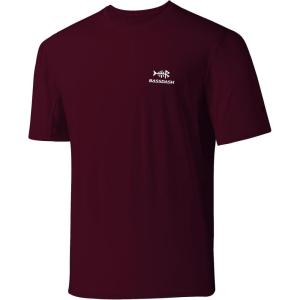imageBASSDASH Mens UPF 50 Sun Protection Fishing Shirt Short Sleeve UV TShirtBurgundyWhite Logo