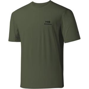 imageBASSDASH Mens UPF 50 Sun Protection Fishing Shirt Short Sleeve UV TShirtOlive GreenBlack Logo