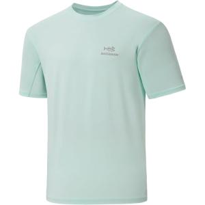 imageBASSDASH Mens UPF 50 Sun Protection Fishing Shirt Short Sleeve UV TShirtPastel TealGrey Logo