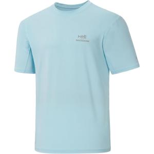 imageBASSDASH Mens UPF 50 Sun Protection Fishing Shirt Short Sleeve UV TShirtPowder BlueGrey Logo