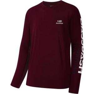 imageBASSDASH Fishing T Shirts for Men UV Sun Protection UPF 50 Long Sleeve Tee TShirtBurgundyWhite Logo
