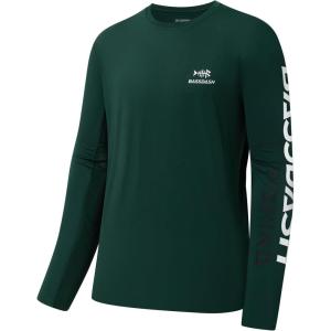 imageBASSDASH Fishing T Shirts for Men UV Sun Protection UPF 50 Long Sleeve Tee TShirtDark GreenWhite Logo