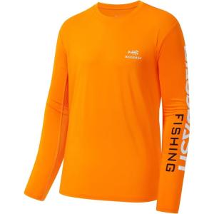imageBASSDASH Fishing T Shirts for Men UV Sun Protection UPF 50 Long Sleeve Tee TShirtOrangeWhite Logo