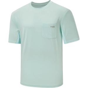 imageBASSDASH Mens UPF 50 Performance Short Sleeve Pocket TShirt UV Sun Protection Fishing Hiking Kayaking Sports ShirtsPastel TealGrey Logo