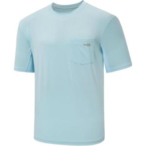 imageBASSDASH Mens UPF 50 Performance Short Sleeve Pocket TShirt UV Sun Protection Fishing Hiking Kayaking Sports ShirtsPowder BlueGrey Logo