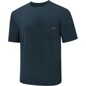 imageBASSDASH Mens UPF 50 Performance Short Sleeve Pocket TShirt UV Sun Protection Fishing Hiking Kayaking Sports ShirtsSlate BlueGrey Logo