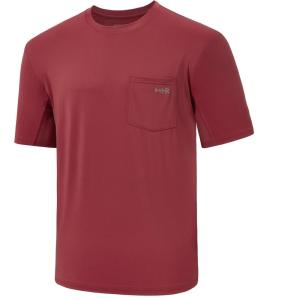 imageBASSDASH Mens UPF 50 Performance Short Sleeve Pocket TShirt UV Sun Protection Fishing Hiking Kayaking Sports ShirtsWashed RedGrey Logo