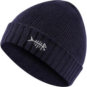imageBASSDASH Winter Beanie Hats with Fleece Lining Thick Warm for Men Women Stretchy Fit Unisex Cuffed Knit HatDark Blue