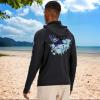imageBASSDASH Mens UPF 50 Graphic Fishing Hoodie Shirts with Mask Pocket UV Long Sleeve Moisture Wicking FS47MBlackBlue Marlin