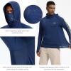imageBASSDASH Mens UPF 50 Graphic Fishing Hoodie Shirts with Mask Pocket UV Long Sleeve Moisture Wicking FS47MDark BlueMahi