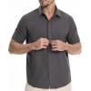 imageBASSDASH Mens UPF 50 Short Sleeve Snap Button Down Shirt Regular Fit Woven Two Pockets Casual Dress ShirtsDark Grey