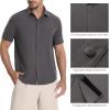 imageBASSDASH Mens UPF 50 Short Sleeve Snap Button Down Shirt Regular Fit Woven Two Pockets Casual Dress ShirtsDark Grey