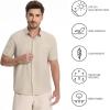 imageBASSDASH Mens UPF 50 Short Sleeve Snap Button Down Shirt Regular Fit Woven Two Pockets Casual Dress ShirtsLight Khaki