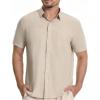 imageBASSDASH Mens UPF 50 Short Sleeve Snap Button Down Shirt Regular Fit Woven Two Pockets Casual Dress ShirtsLight Khaki
