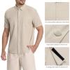 imageBASSDASH Mens UPF 50 Short Sleeve Snap Button Down Shirt Regular Fit Woven Two Pockets Casual Dress ShirtsLight Khaki