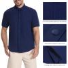imageBASSDASH Mens UPF 50 Short Sleeve Snap Button Down Shirt Regular Fit Woven Two Pockets Casual Dress ShirtsNavy Blue