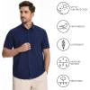 imageBASSDASH Mens UPF 50 Short Sleeve Snap Button Down Shirt Regular Fit Woven Two Pockets Casual Dress ShirtsNavy Blue