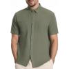 imageBASSDASH Mens UPF 50 Short Sleeve Snap Button Down Shirt Regular Fit Woven Two Pockets Casual Dress ShirtsOil Green