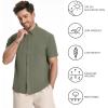 imageBASSDASH Mens UPF 50 Short Sleeve Snap Button Down Shirt Regular Fit Woven Two Pockets Casual Dress ShirtsOil Green
