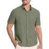 imageBASSDASH Mens UPF 50 Short Sleeve Snap Button Down Shirt Regular Fit Woven Two Pockets Casual Dress ShirtsOil Green