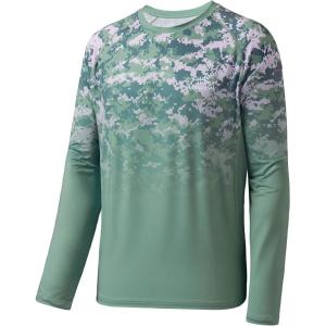 imageBASSDASH FS14M Mens Camo Gradient Performance Long Sleeve Fishing Shirt UPF50Green Digital Camo Gradient