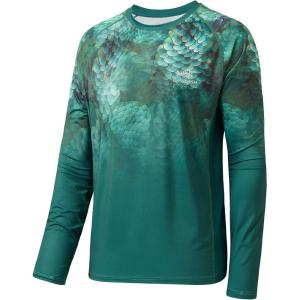 imageBASSDASH FS14M Mens Camo Gradient Performance Long Sleeve Fishing Shirt UPF50Green Scales Gradient