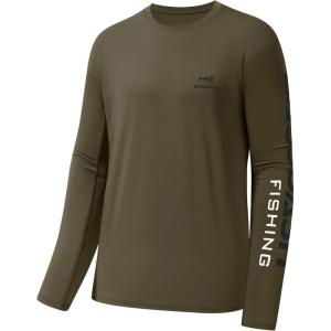 imageBASSDASH Fishing T Shirts for Men UV Sun Protection UPF 50 Long Sleeve Tee TShirtBrownBlack Logo