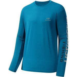 imageBASSDASH Fishing T Shirts for Men UV Sun Protection UPF 50 Long Sleeve Tee TShirtEmerald BlueGrey Logo