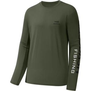 imageBASSDASH Fishing T Shirts for Men UV Sun Protection UPF 50 Long Sleeve Tee TShirtOlive GreenBlack Logo