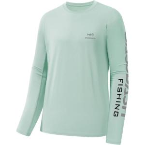 imageBASSDASH Fishing T Shirts for Men UV Sun Protection UPF 50 Long Sleeve Tee TShirtPastel TealGrey Logo