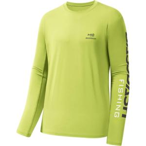 imageBASSDASH Fishing T Shirts for Men UV Sun Protection UPF 50 Long Sleeve Tee TShirtPear GreenDark Grey Logo