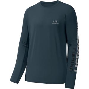 imageBASSDASH Fishing T Shirts for Men UV Sun Protection UPF 50 Long Sleeve Tee TShirtStone BlueGrey Logo