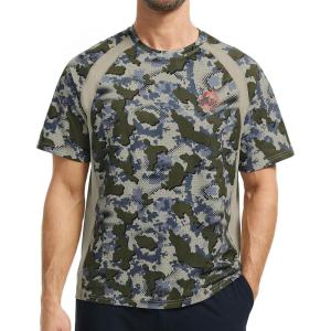 imageBASSDASH Mens Camo Shirt UPF 50 WrinkleFree Breathable Short Sleeve UV Protection TShirt for Hunting Hiking SR02MGreen Vegetation Camo