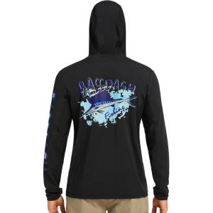 imageBASSDASH Mens UPF 50 Graphic Fishing Hoodie Shirts UV Sun Protection Long Sleeve Moisture Wicking Performance FS48MBlackBlue Marlin
