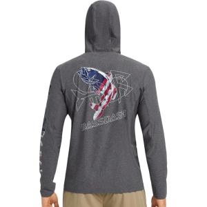 imageBASSDASH Mens UPF 50 Graphic Fishing Hoodie Shirts UV Sun Protection Long Sleeve Moisture Wicking Performance FS48MHeather GreyFlag Bass