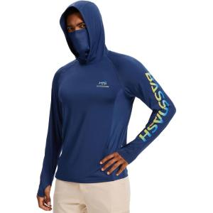 imageBASSDASH Mens UPF 50 Graphic Fishing Hoodie Shirts with Mask Pocket UV Long Sleeve Moisture Wicking FS47MDark BlueMahi