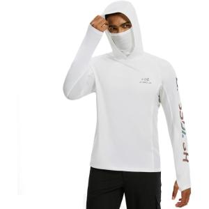 imageBASSDASH Mens UPF 50 Graphic Fishing Hoodie Shirts with Mask Pocket UV Long Sleeve Moisture Wicking FS47MWhiteSalmon