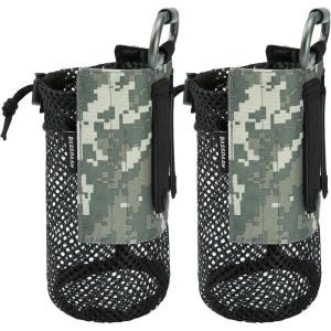 imageBassdash Tactical Molle Water Bottle Pouch with Carabiner Foldable Mesh Holder Bag for Travel Fishing Hunting Hiking Outdoor Activities