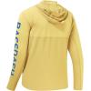imageBASSDASH UPF 50 Mens UV Sun Protection Long Sleeve Performance Fishing Hoodie Hooded ShirtsLight YellowVivid Blue Logo