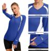 imageBASSDASH Womens UPF 50 WrinkleFree Fishing Shirt Long Sleeve V Neck Breathable Sun Protection TShirt for Hiking SR01WDazzling Blue