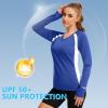 imageBASSDASH Womens UPF 50 WrinkleFree Fishing Shirt Long Sleeve V Neck Breathable Sun Protection TShirt for Hiking SR01WDazzling Blue