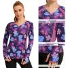 imageBASSDASH Womens UPF 50 WrinkleFree Fishing Shirt Long Sleeve V Neck Breathable Sun Protection TShirt for Hiking SR01WPurple Flower