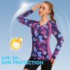 imageBASSDASH Womens UPF 50 WrinkleFree Fishing Shirt Long Sleeve V Neck Breathable Sun Protection TShirt for Hiking SR01WPurple Flower