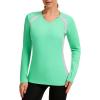 imageBASSDASH Womens UPF 50 WrinkleFree Fishing Shirt Long Sleeve V Neck Breathable Sun Protection TShirt for Hiking SR01WMint