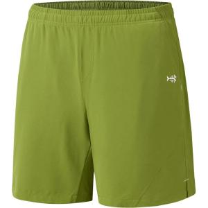 imageBASSDASH Mens 7 Fishing Shorts UPF 50 Lightweight Water Resistant Quick Dry for Hiking with Zipper Pocket FP06MPeridot Green