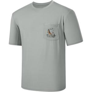 imageBASSDASH Mens UPF 50 Fishing Graphic TShirts Pocket Short Sleeve Shirt Quick Dry UV Sun Protection Casual Outdoor FS46MAsh GreyRainbow Trout